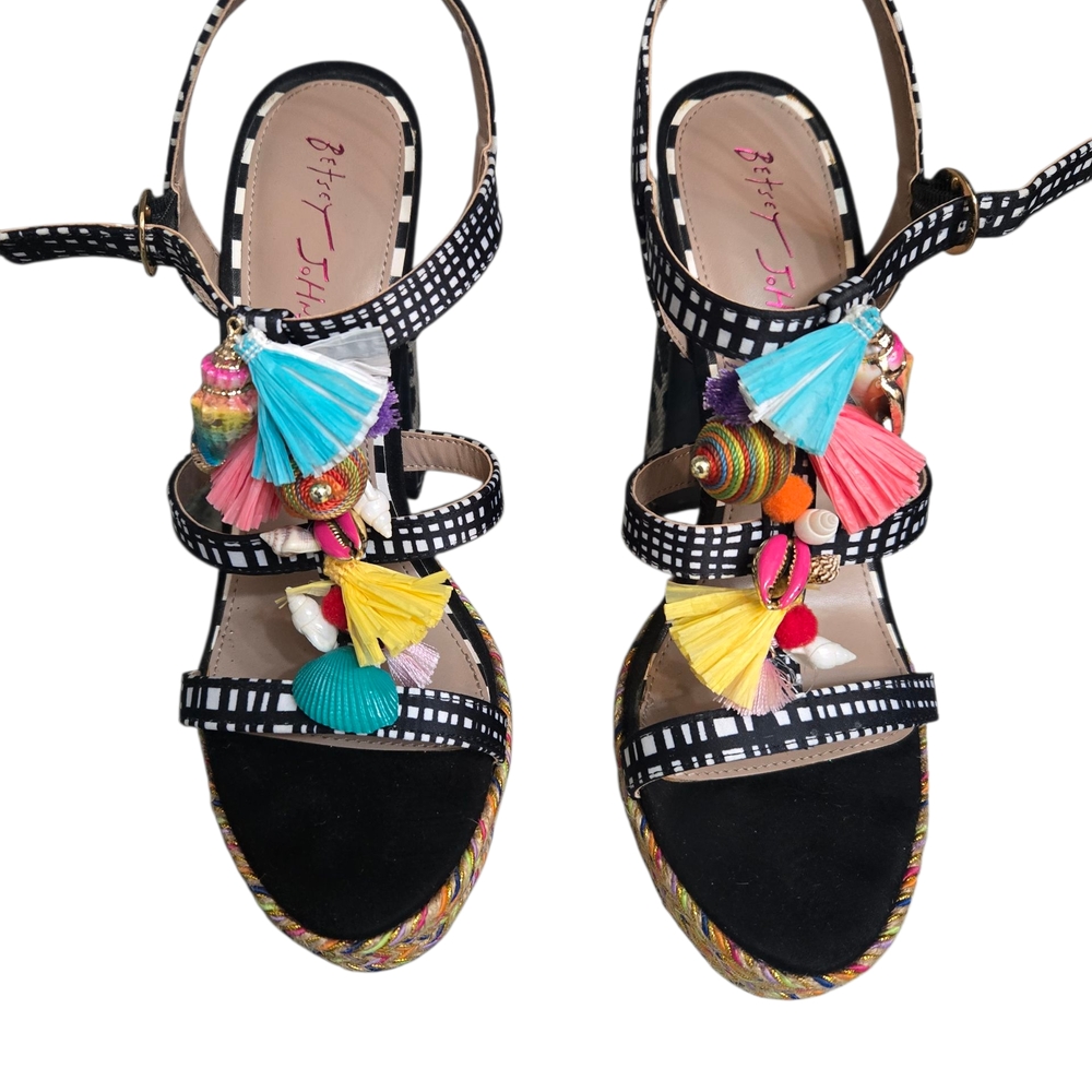 Betsey Johnson Black Sandals with Colorful Tassels